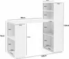 A white desk with integrated shelving units, shown with dimensions and measurements. Anteprima dell’immagine prodotto