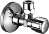 A close-up studio shot of a chrome angle valve. Produktbild-Vorschau