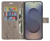 A flip cover wallet case for a smartphone, showing credit cards and a banknote inside. Produktbild-Vorschau