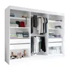 An open, white wardrobe with clothes and accessories neatly organized on shelves and hanging rods. Produktbild-Vorschau