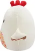 A side view of a white plush chicken toy with a red comb and a floral pattern on its side. Podgląd zdjęcia produktu