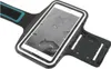 A close-up of a black armband with a smartphone inside, showing water droplets on the screen. Produktbild-Vorschau