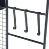 Close-up of a black metal rack with three hooks and a wire grid on the left. Podgląd zdjęcia produktu