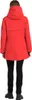 A person wearing a red parka and black pants, viewed from the back. Produktbild-Vorschau