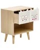 A children's nightstand with a light wood finish and two drawers decorated with a cute animal face motif. One drawer is slightly open, revealing the interior. Náhled obrázku produktu
