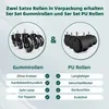 Comparison of two types of caster wheels, rubber and PU, with their features listed. Produktbild-Vorschau