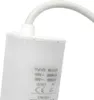 A close-up of a white capacitor with text and markings on its side. Produktbild-Vorschau