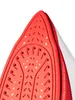 A close-up view of the sole of a red and white iron. Produktbild-Vorschau