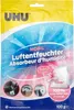 The image shows the packaging of a UHU air dehumidifier product. Produktbild-Vorschau