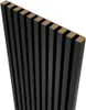 A close-up, angled view of black acoustic wall panels with visible wooden edges. Produktbild-Vorschau