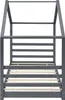 A dark gray house-shaped bed frame with a slatted base, shown from the front against a white background. Náhľad obrázku produktu