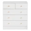 A white chest of drawers with gold knobs, shown from the front against a white background. Náhľad obrázku produktu