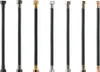 A collection of seven flexible hoses with different colored metal fittings at each end, arranged in a row against a white background. Produktbild-Vorschau