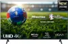 A television screen displaying a soccer ball on a grassy field, with marketing text and logos. Produktbild-Vorschau