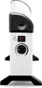 A side view of a white and black electric heater with black feet. Produktbild-Vorschau