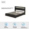 A diagram of a bed frame with dimensions and feature icons. Náhľad obrázku produktu