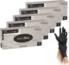 Several boxes of black nitrile gloves are stacked, with one glove shown on a hand. Produktbild-Vorschau