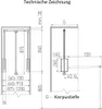 Technical drawing showing measurements and installation details for a wardrobe lift. Produktbild-Vorschau