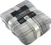 A folded plaid Sherpa blanket with a product label. Produktbild-Vorschau