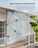 A balcony awning being demonstrated with angle indicators. Produktbild-Vorschau
