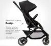 A black stroller is shown against a white background with marketing text. Produktbild-Vorschau
