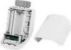 The image shows the inside of a white radiator thermostat with the battery compartment open and the cover removed. Produktbild-Vorschau