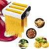 A collage of images showing a pasta maker attachment for a KitchenAid mixer, along with various pasta dishes. Produktbild-Vorschau