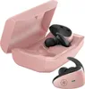A pair of pink and black wireless earbuds with their charging case, shown against a white background. Produktbild-Vorschau