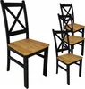 Four wooden chairs with black frames and light brown seats are arranged on a white background. Náhled obrázku produktu