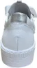 The back view of a white sneaker with a silver accent on the heel. Produktbild-Vorschau