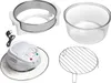 A collection of components for a halogen oven, laid out on a white background. Voir les images du produit
