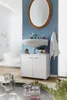A bathroom scene featuring a white vanity cabinet with a sink and mirror above it. Náhľad obrázku produktu