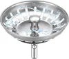 A stainless steel sink strainer with water splashing on it. Produktbild-Vorschau