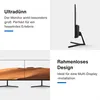 A collage of marketing images for a monitor, showing its thin profile, a side view, and a multi-display setup. Podgląd zdjęcia produktu