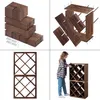 A collage of images showing a wooden wine rack, its components, and a person assembling it. Voir les images du produit
