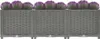 A row of three gray planters filled with purple flowers. Produktbild-Vorschau