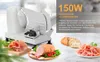 A white electric slicer is shown with sliced ham, a loaf of bread, and a whole ham on a counter. Produktbild-Vorschau