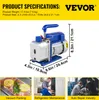 Product specifications and usage examples for a VEVOR vacuum pump. Anteprima dell’immagine prodotto