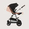 A side view of a black and silver stroller with numbered indicators highlighting adjustable features. Produktbild-Vorschau