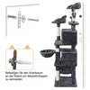 An illustration showing how to attach a cat tree to a wall, alongside a product image of the cat tree. Produktbild-Vorschau