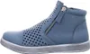 A side view of a blue women's bootie with perforated detailing and a zipper. Produktbild-Vorschau