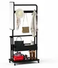Kovový věšák na oblečení, s kolečky, 3 v 1 (s košem a Náhled obrázku produktu 1
