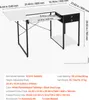 A white and black sewing table with dimensions and specifications displayed. Podgląd zdjęcia produktu