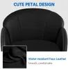Close-up of a black office chair with text overlays highlighting design and material features. Produktbild-Vorschau