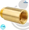 A brass pipe fitting with threaded ends, shown against a white and gray background with brand logos. Produktbild-Vorschau