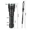 A flashlight with dimensions and measurements shown. Podgląd zdjęcia produktu