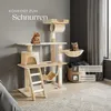 A cat tree with two cats, a hammock, and a ladder, set in a living room environment. Náhled obrázku produktu