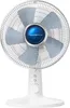 A white desk fan with a blue center and silver blades, set against a white background. Náhľad obrázku produktu