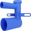 A blue plastic plumbing adapter with two openings and two handles. Produktbild-Vorschau