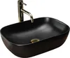 A black oval basin sink with a gold faucet. Náhľad obrázku produktu
